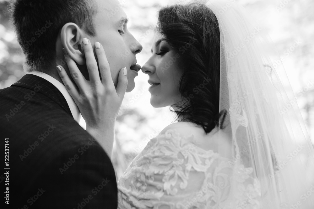 Bridal couple close to each other Bridal couple close to each other