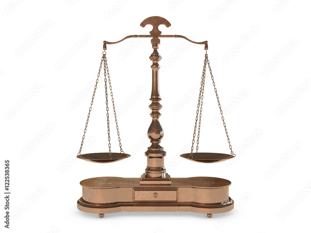 Brass or bronze scales on white background. 3D rendering. Brass or bronze scales on white background. 3D rendering.