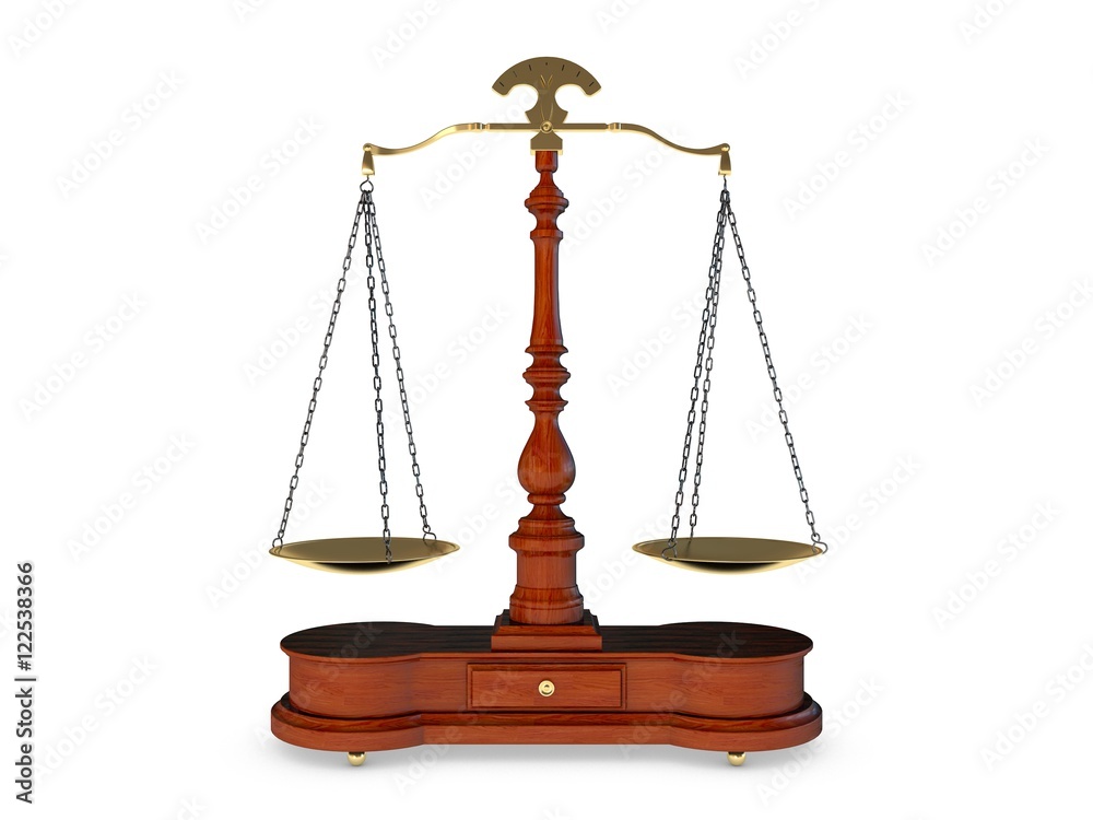Wooden scales on white background. 3D rendering. Wooden scales on white background. 3D rendering.