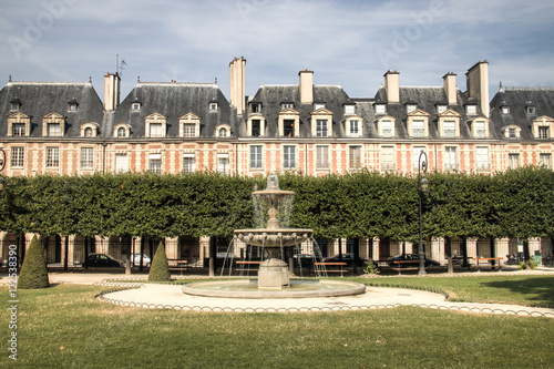 The famous place des Vosges square in Paris, France in said to be the most beautiful square in the city 