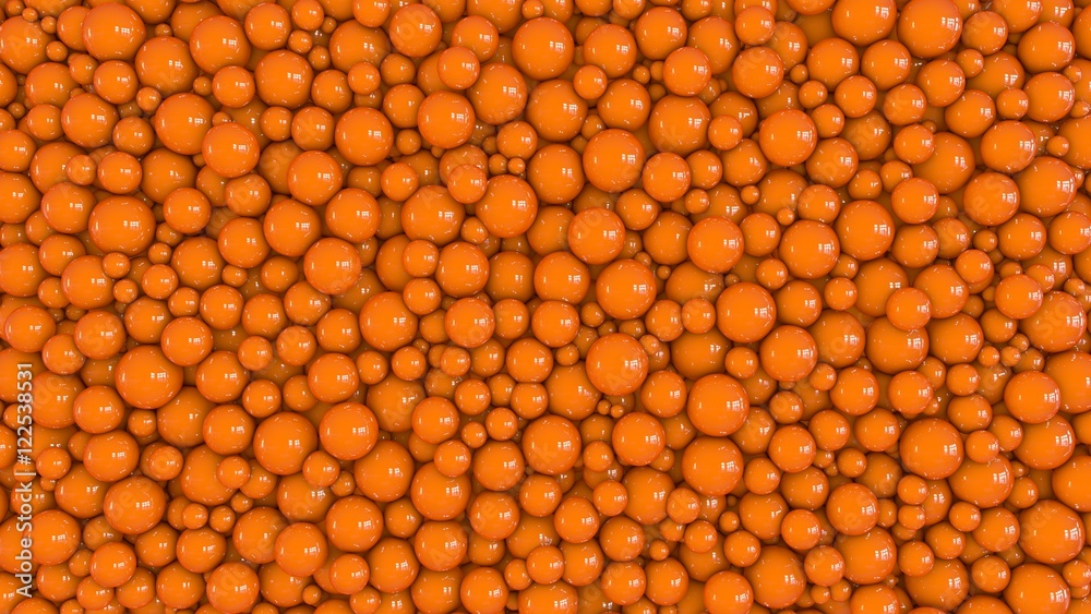 A mass of orange balls. 3D rendering. Abstract background.