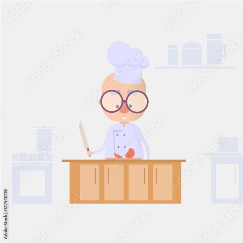 Chef Cook cuts the vegetables. Vector illustration