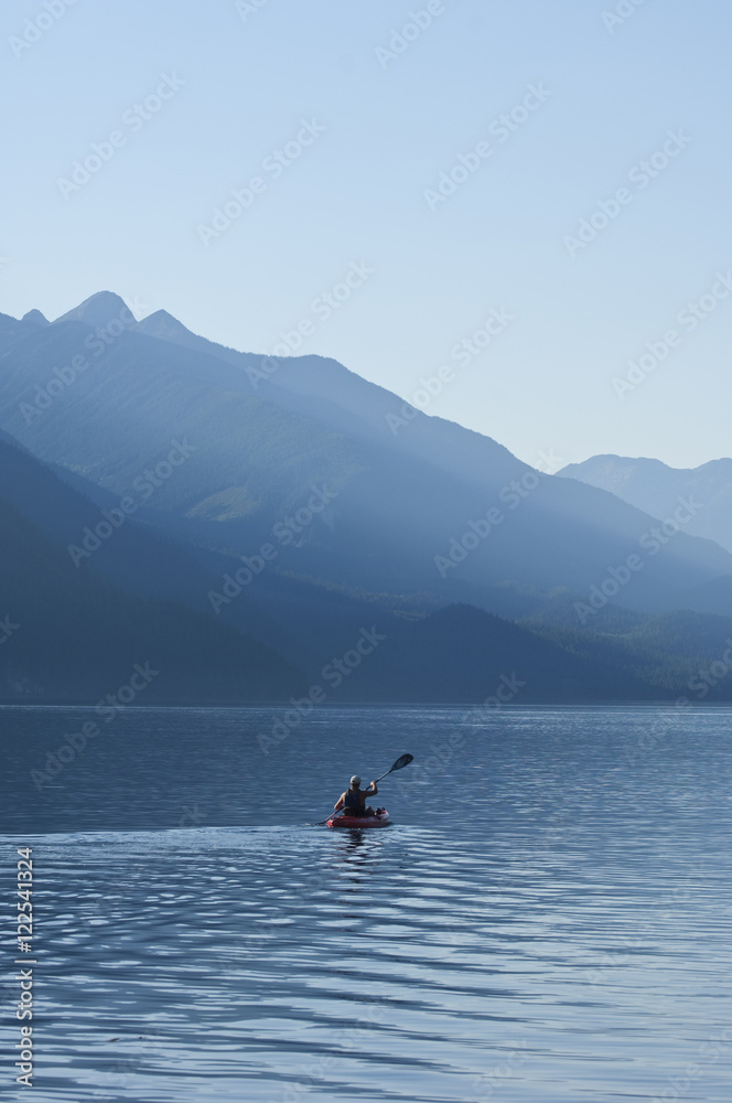 Kayaking Slocan Lake at New Denver, British Columbia, Canada Stock