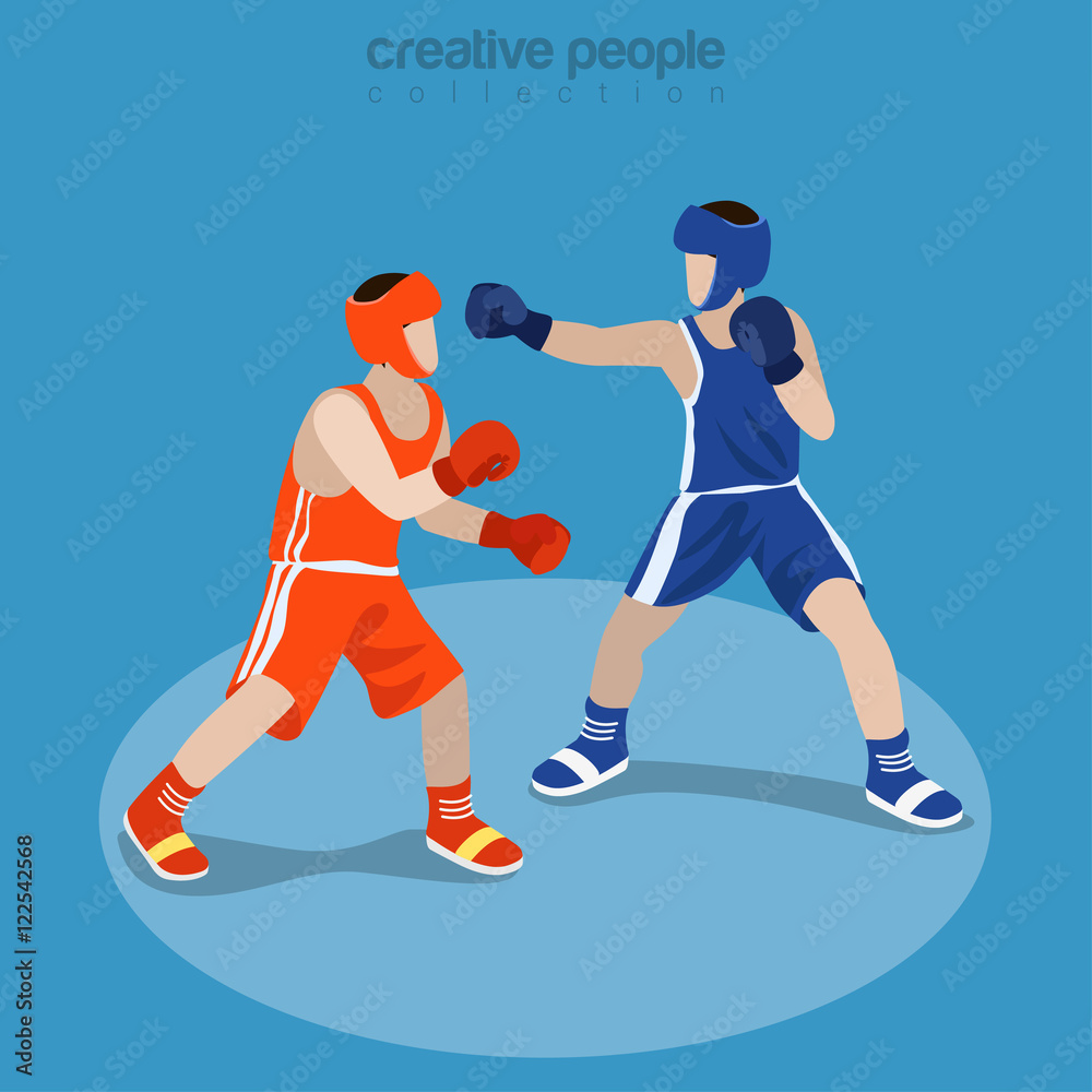 Flat isometric Boxing Players Fighting vector Sportsman 3d