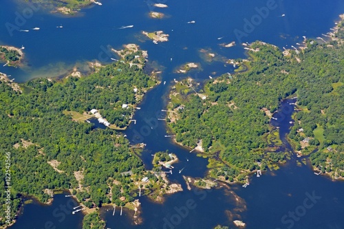 aerial view of the Georgian Bay Cottage Country  area, near Roberts and Little Beausoleil Island, Ontario Canada photo