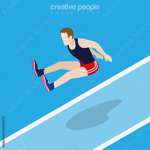 Flat isometric Athletics Long Jumper vector Sportsman 3d