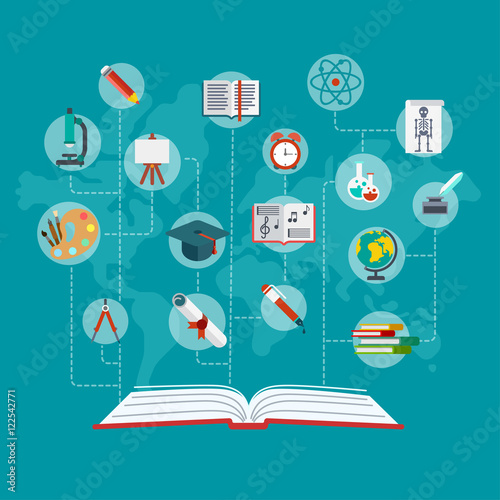 Flat conceptual open book education icons lines vector Education