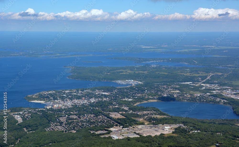 aerial view of the town of Midland located at the Georgian Bay, Ontario Canada 
