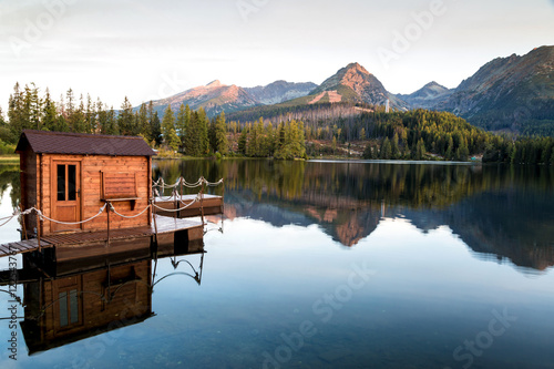 Dock on mountain lake in the National Park in Slovakia.