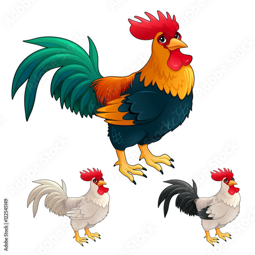 Group of funny roosters in different colors