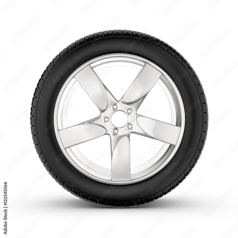 Rendering of wheel with one in profile isolated on white background. Rendering of wheel with one in profile isolated on white background.