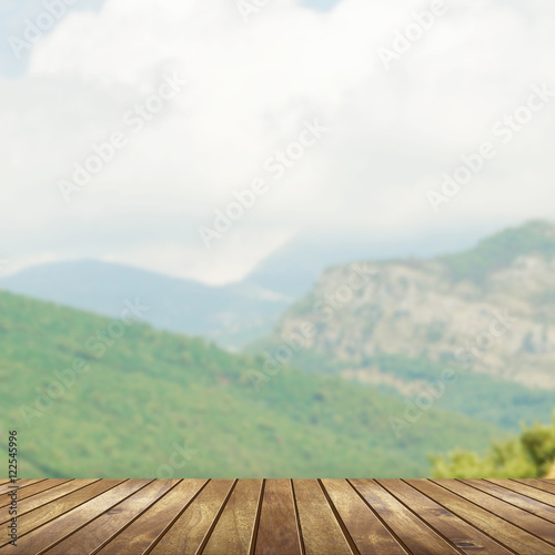 Table Top And Blur Mountain landscape of Background
