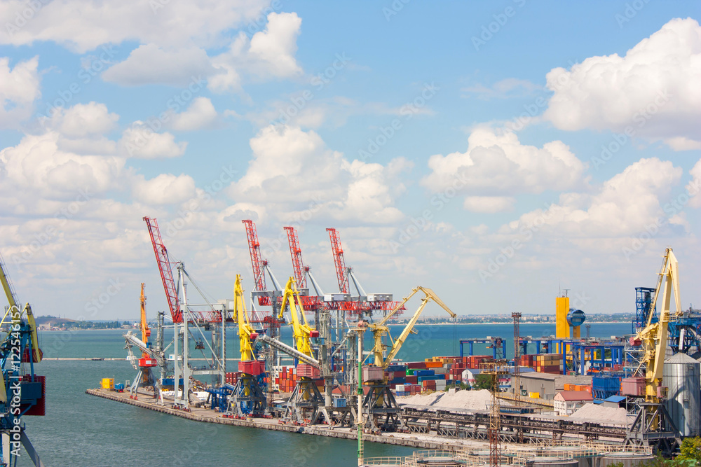Cranes and containers at sea cargo port