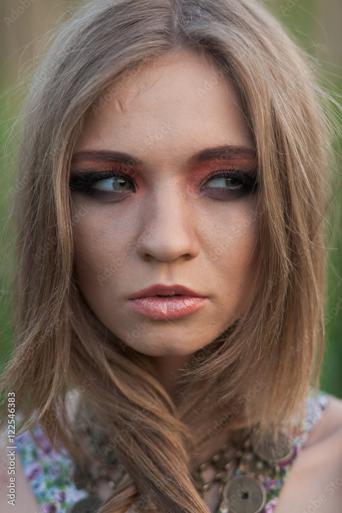 Portrait of mysterious woman with soft pink lips Portrait of mysterious woman with soft pink lips
