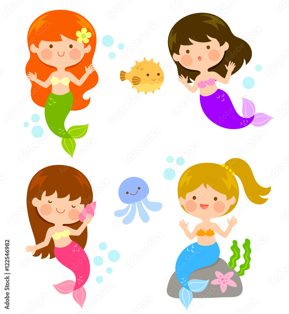 four cute cartoon mermaids under the sea four cute cartoon mermaids under the sea