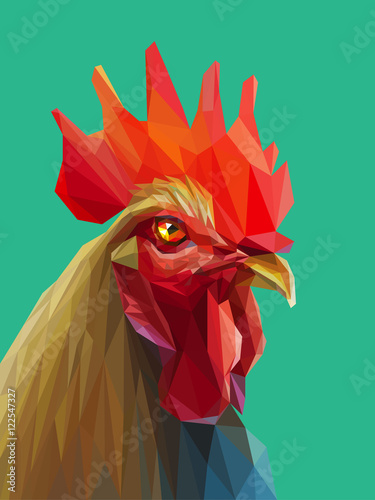 Beautiful colorful and bright polygon rooster.