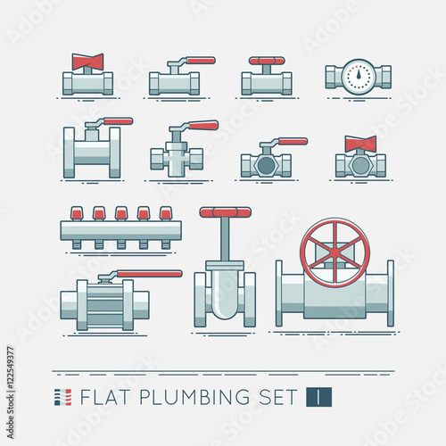 Flat plumbing icon set