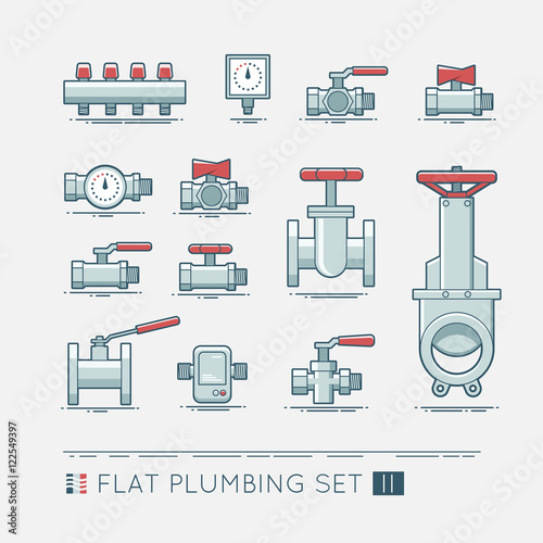 Flat plumbing icon set