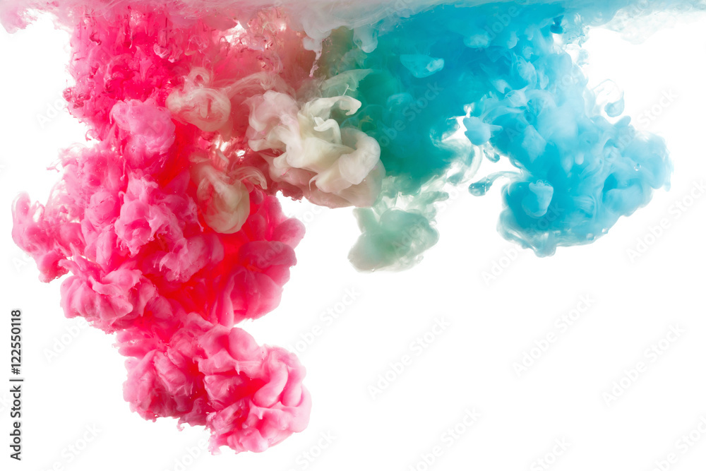 Color ink paint in water, photographed motion, isolated on white. Color ink paint in water, photographed motion, isolated on white.