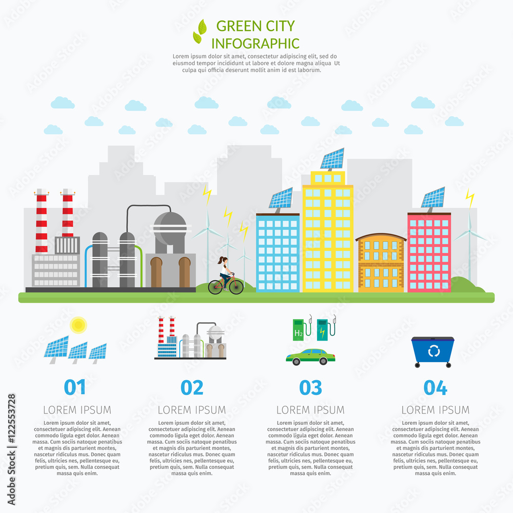 Ecology infographic vector elements illustration and environmental risks and pollution. City life set. 