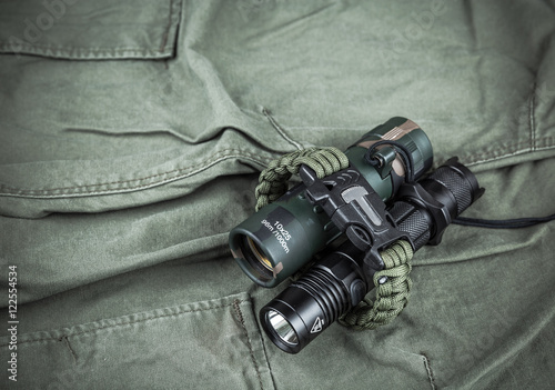 Military paracord bracelet, tactical torch and spy-glass