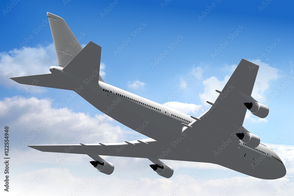 Fototapeta premium 3D passenger jet plane flying in the air - great for topics like aviation, flight, transportation etc.