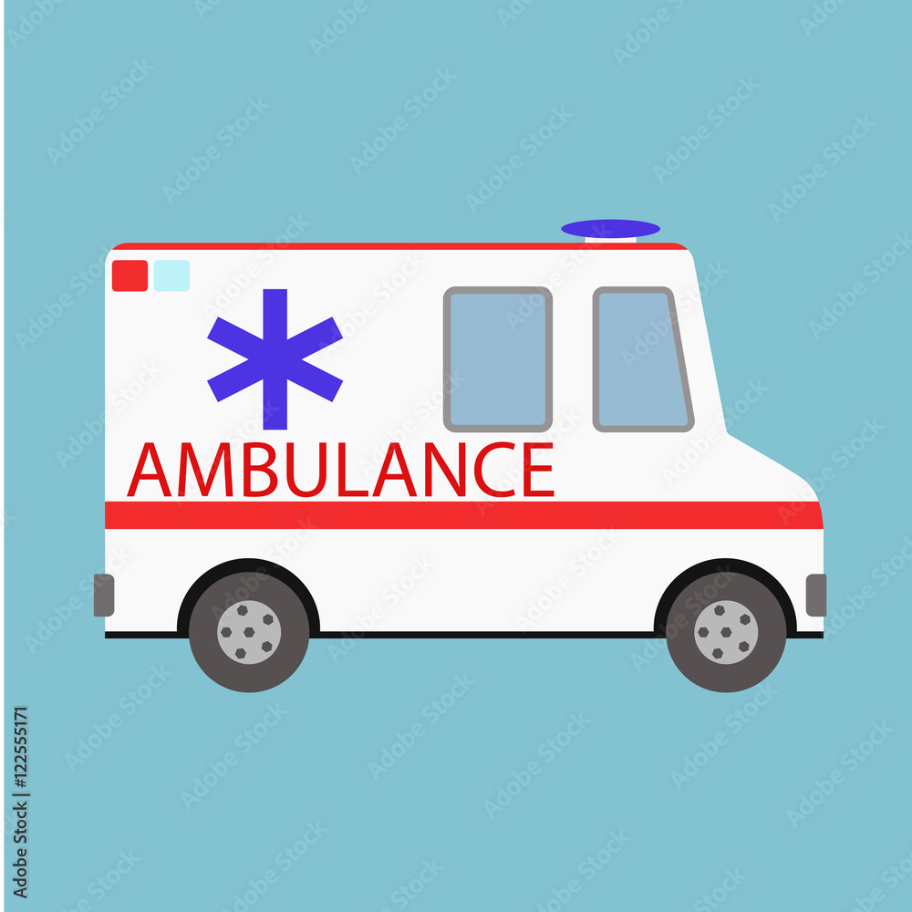 Vector illustration ambulance car on blue background