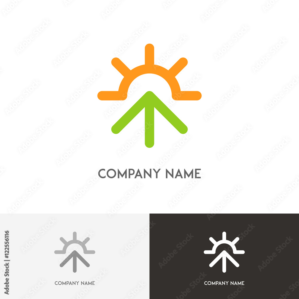 Abstract logo - green arrow and the sun on the white background Abstract logo - green arrow and the sun on the white background