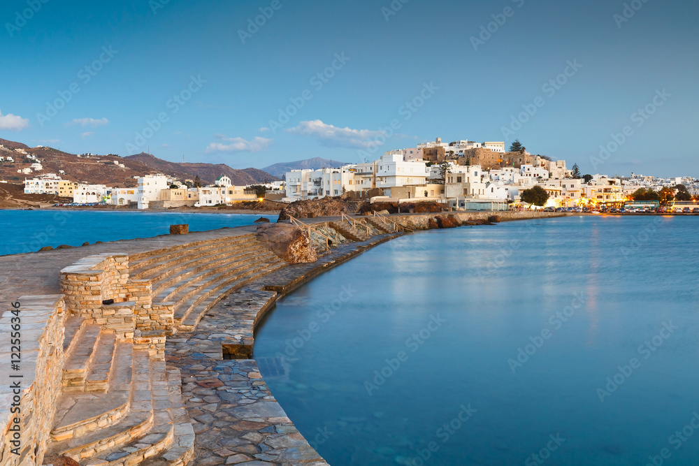 View of the Naxos town over the sea.