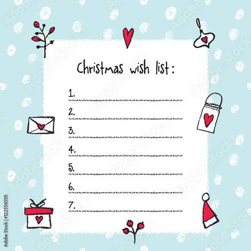 Christmas wish list template. Hand drawn elements. Printable des