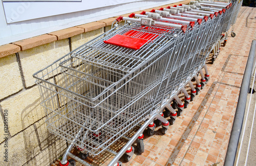 carrelli della spesa fuori da un supermercato in Italia