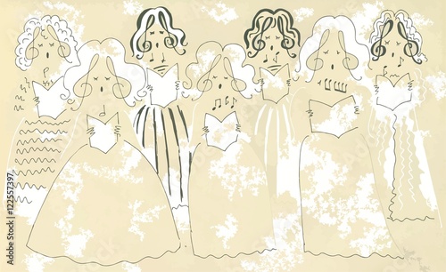 Canvas Print Female vocal ensemble. Cute cartoon poster.