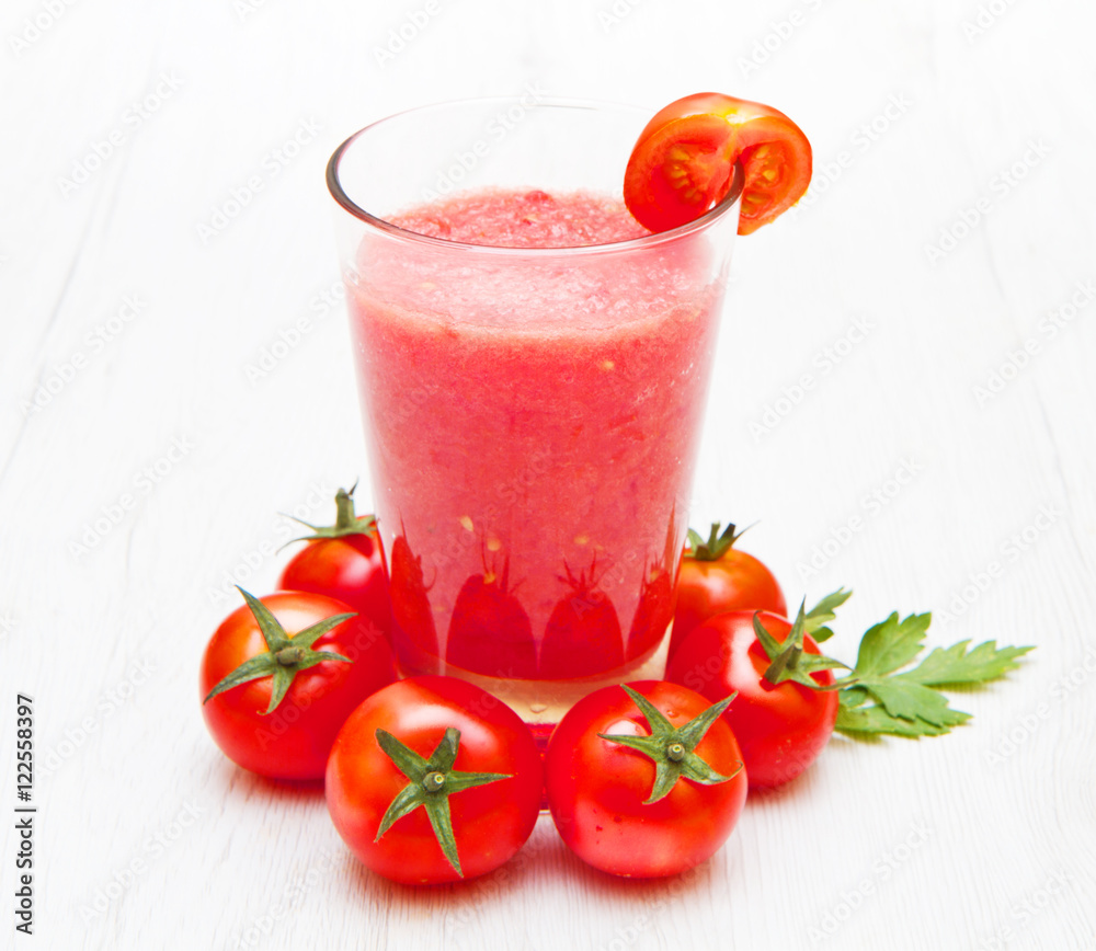 Glasses of fresh tomato juice