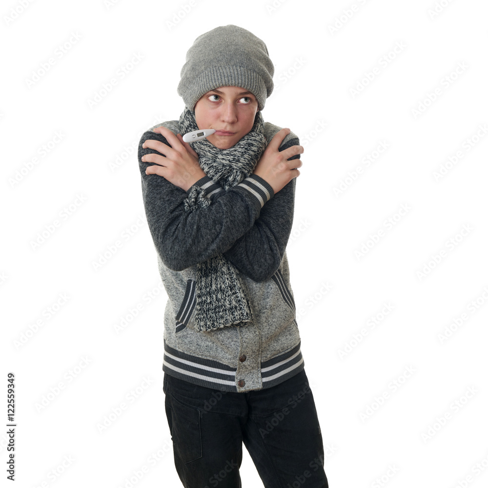 Cute teenager boy in gray sweater over white isolated background Cute teenager boy in gray sweater over white isolated background