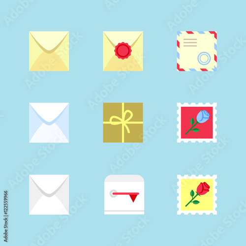 vector flat post mail icon set