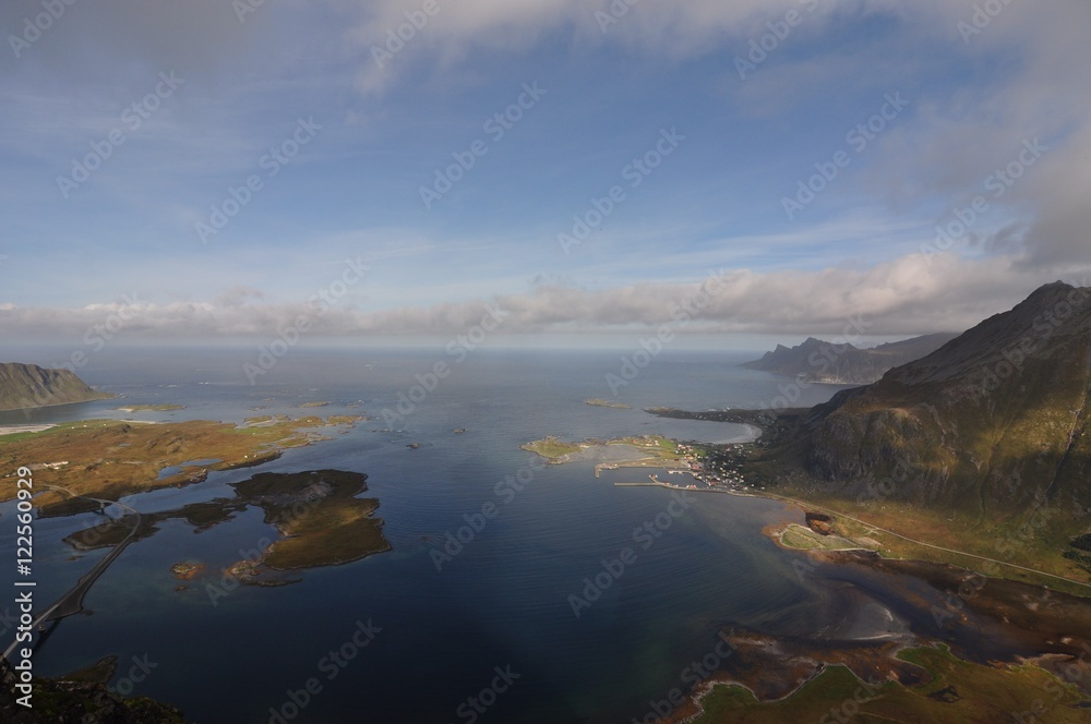 Fototapeta premium Lofoten islands, Norway, trek to Voladstinden mountain