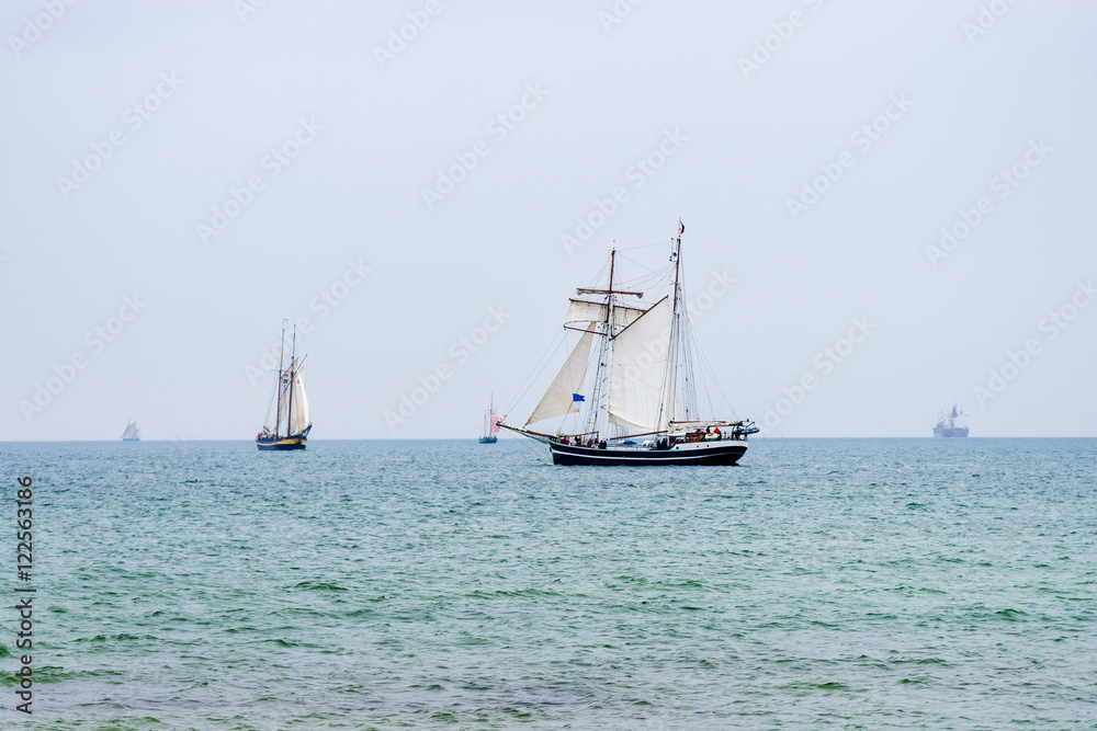 Sailing ship on gloomy day, simulation in oil painting style