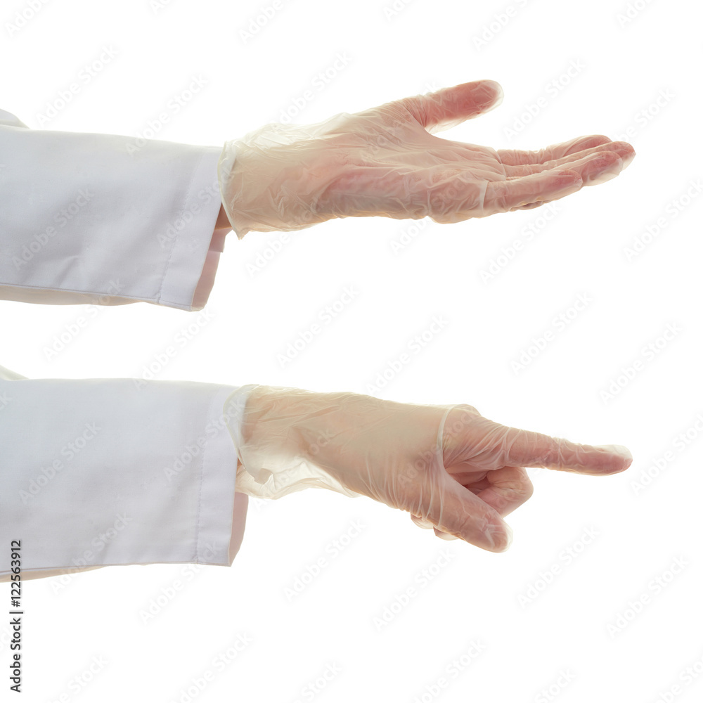 Set of doctor female hand over white isolated background Set of doctor female hand over white isolated background