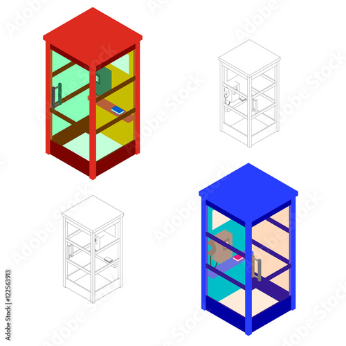Phone booth set. Vector illustration.Isometric.Flat style.