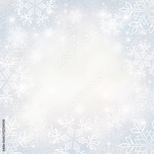Abstract Christmas background with snowflakes and place for text. Good idea for greeting cards, invitations. Silver background. All elements, textures, etc. are individual objects. EPS-10.