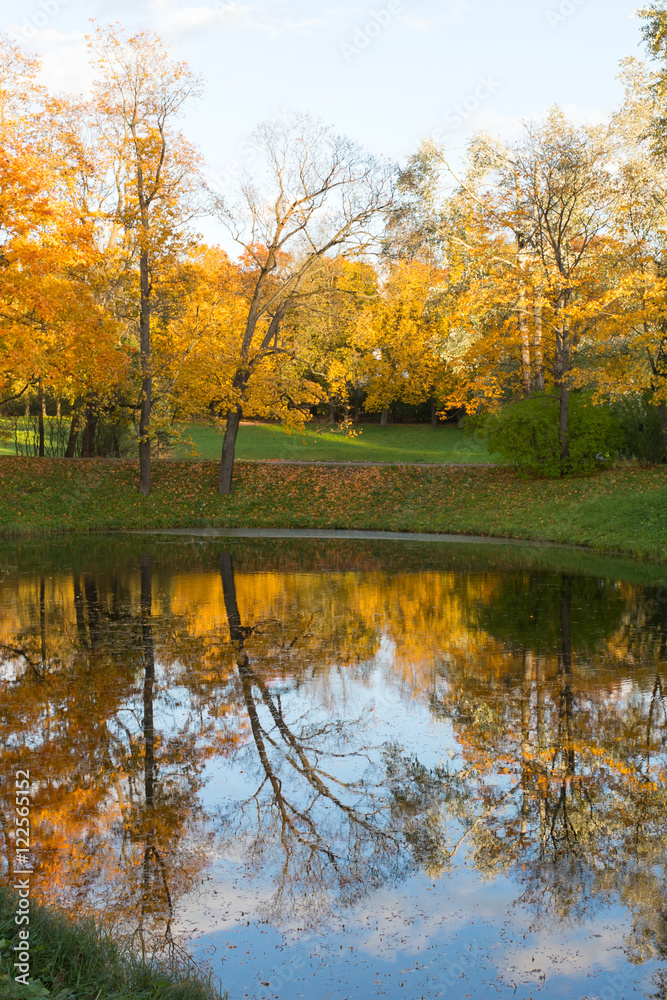 upright autumn landscape with water in Alexander Park - Russia, city of Pushkin upright autumn landscape with water in Alexander Park - Russia, city of Pushkin