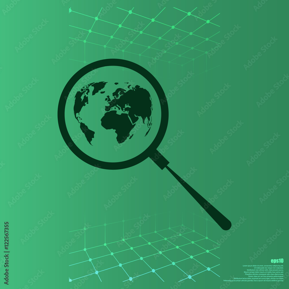 Analyzing the world. Magnifier glass with globe Analyzing the world. Magnifier glass with globe