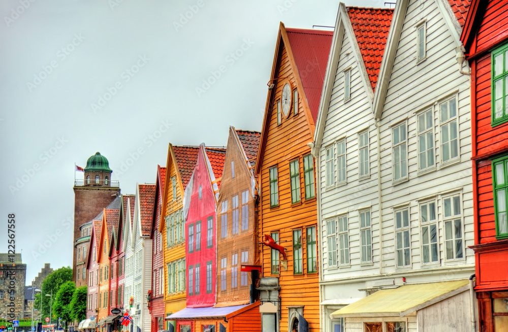 View of famous Bryggen district in Bergen - Norway View of famous Bryggen district in Bergen - Norway