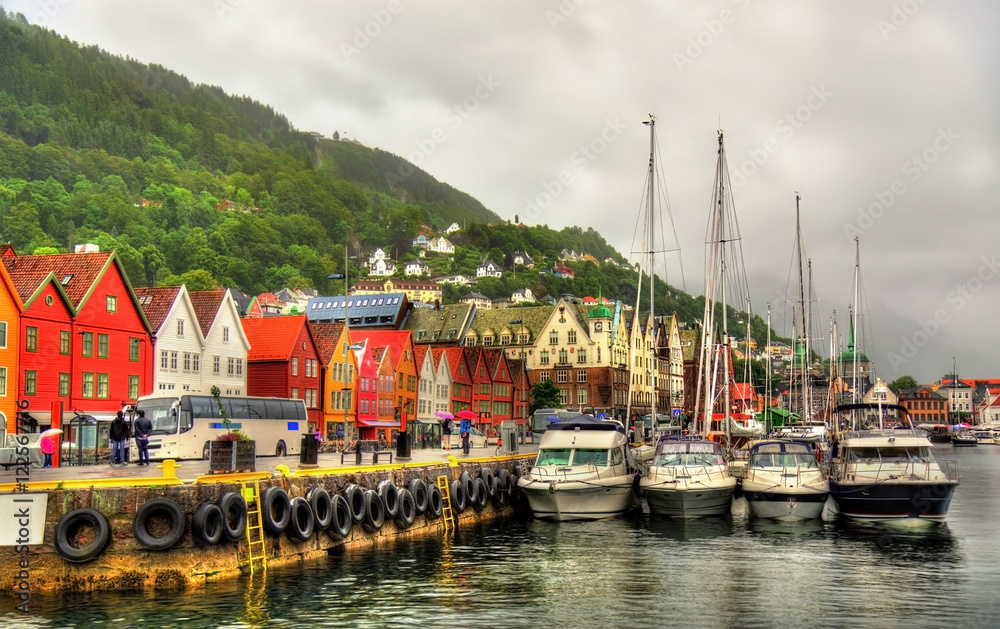 View of famous Bryggen district in Bergen - Norway View of famous Bryggen district in Bergen - Norway