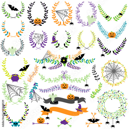 Vector Collection of Spooky Halloween Laurels  Wreaths and Floral Elements