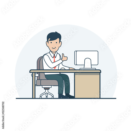 Linear Flat Business man sit vector illustration life