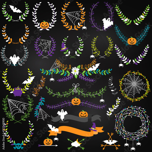 Vector Collection of Spooky Halloween Laurels, Wreaths and Floral Elements