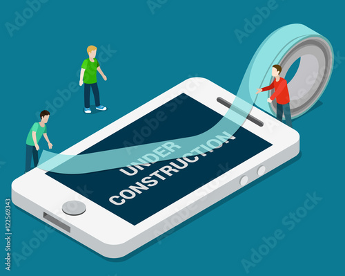 Isometric flat 3d men scotch screen vector Under construction