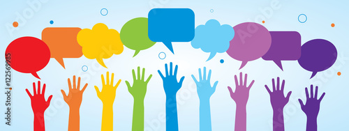 Hands and speech bubble.