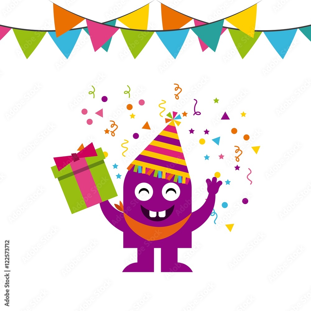 Obraz premium monster characters in birthday party vector illustration design
